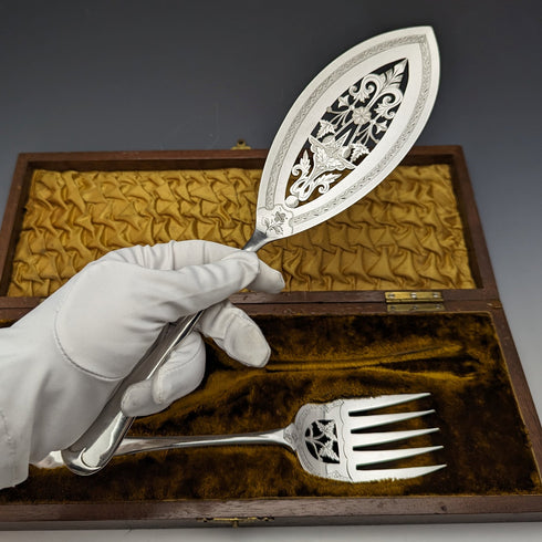 19世紀後半 英国アンティーク シルバープレート製 フィッシュサーバーセット LEE & WIGFULL 木箱入り