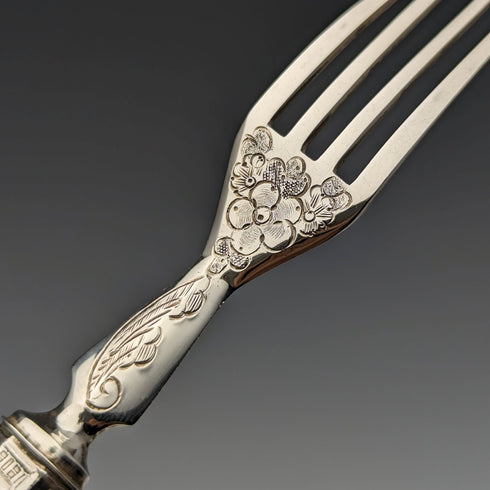 1864 British Antique Sterling Silver Dessert Cutlery 12 Pair Set Total 912g Wooden Boxed Harrison Brothers & Howson