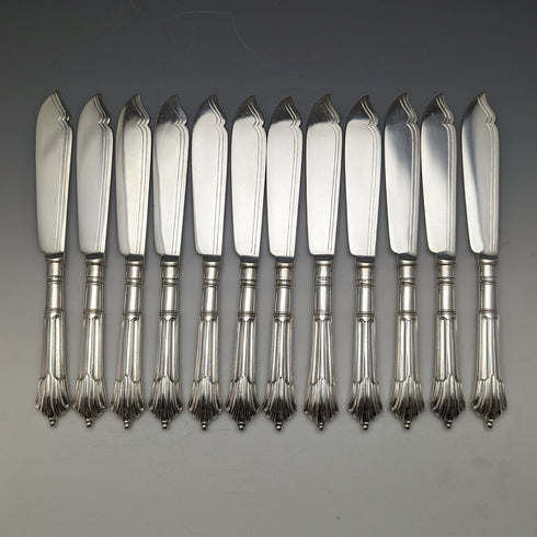 Around 1890 British antique silver plated cutlery 12 pair set in wooden box William Gallimore