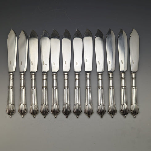 Around 1890 British antique silver plated cutlery 12 pair set in wooden box William Gallimore