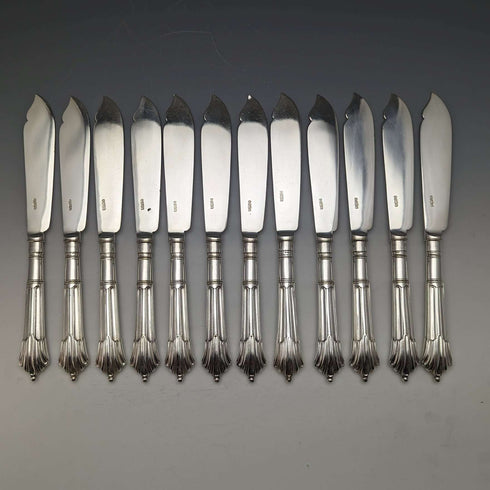 1890 年左右英國古董鍍銀餐具 12 對套裝木盒 William Gallimore