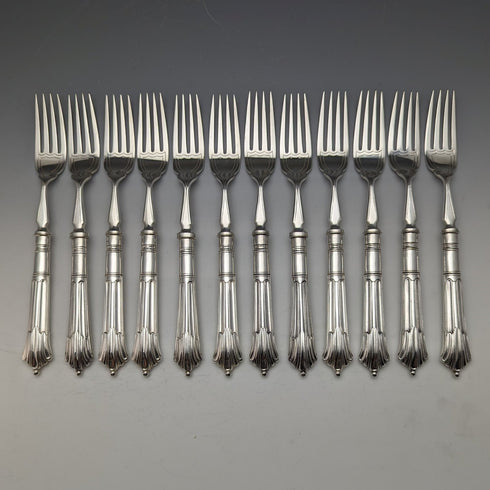 Around 1890 British antique silver plated cutlery 12 pair set in wooden box William Gallimore