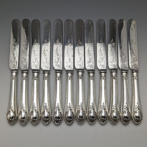 1900年頃 英国アンティーク シルバープレート製 カトラリー 12ペアセット 木箱入り Walker & Hall