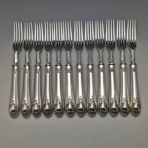 1900年頃 英国アンティーク シルバープレート製 カトラリー 12ペアセット 木箱入り Walker & Hall