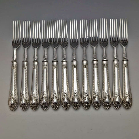 1900 年左右英國古董鍍銀餐具 12 對套裝木盒 Walker & Hall