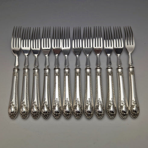 1900年頃 英国アンティーク シルバープレート製 カトラリー 12ペアセット 木箱入り Walker & Hall