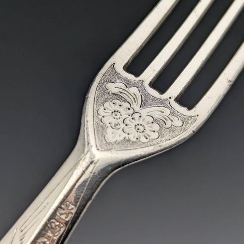 Around 1878 British antique silver plated cutlery set of 11 knives and 12 forks in a wooden box William Gallimore