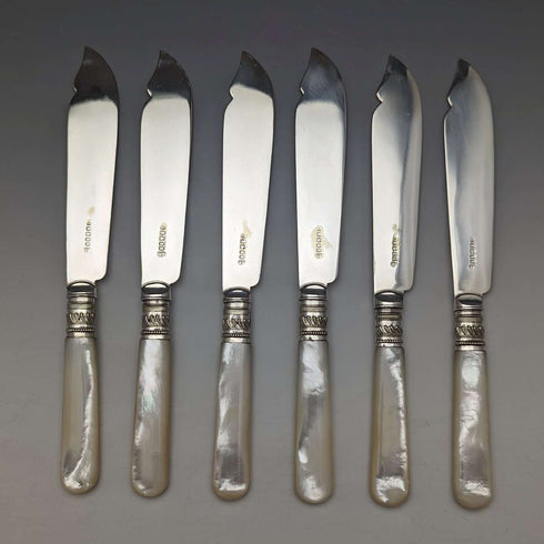 1890 年左右英國古董白色珍珠貝柄餐具 6 對套裝木盒 Joseph Elliot