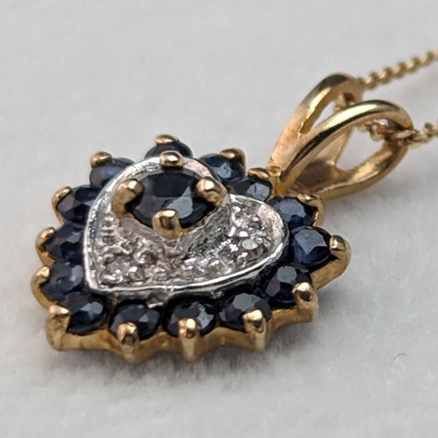 英國復古珠寶 K9 金和藍寶石心形吊墜項鍊