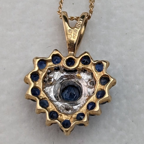 英國復古珠寶 K9 金和藍寶石心形吊墜項鍊