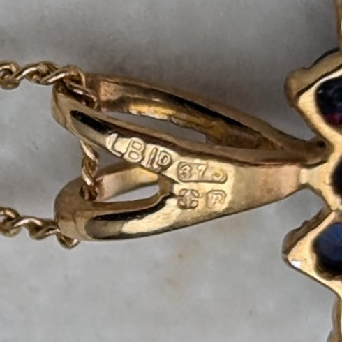 英國復古珠寶 K9 金和藍寶石心形吊墜項鍊