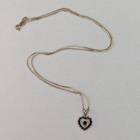 英國復古珠寶 K9 金和藍寶石心形吊墜項鍊
