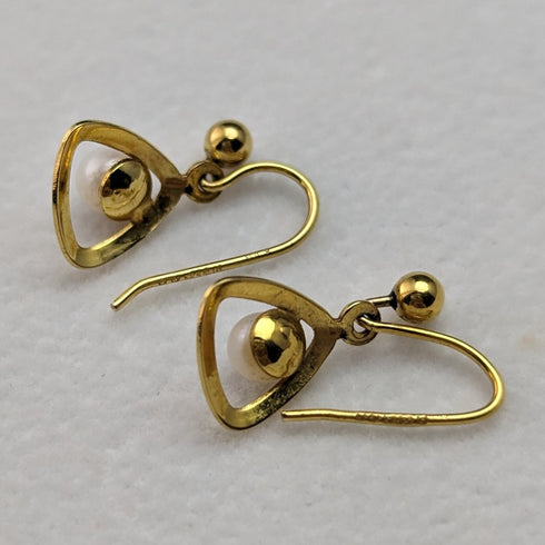 英国ヴィンテージジュエリー K9ゴールド&パール ピアス