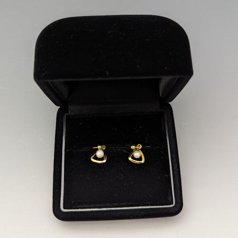 英国ヴィンテージジュエリー K9ゴールド&パール ピアス