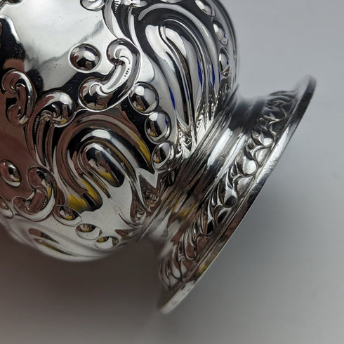 1905 年英國古董純銀和藍草芥末鍋和勺子哈里森兄弟