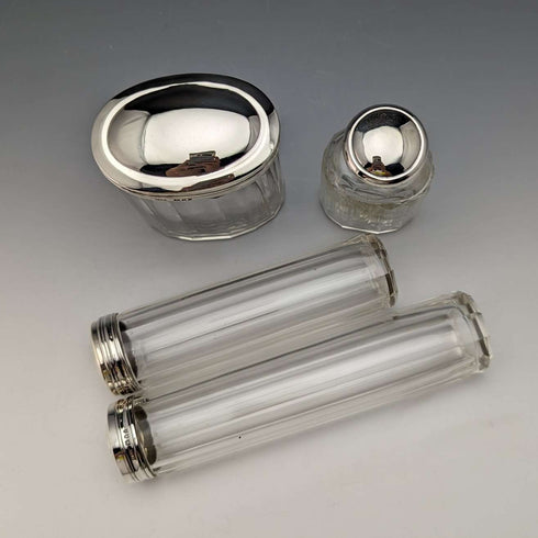 Around 1924 British Vintage Sterling Silver Lid Glass Bottle Set of 4