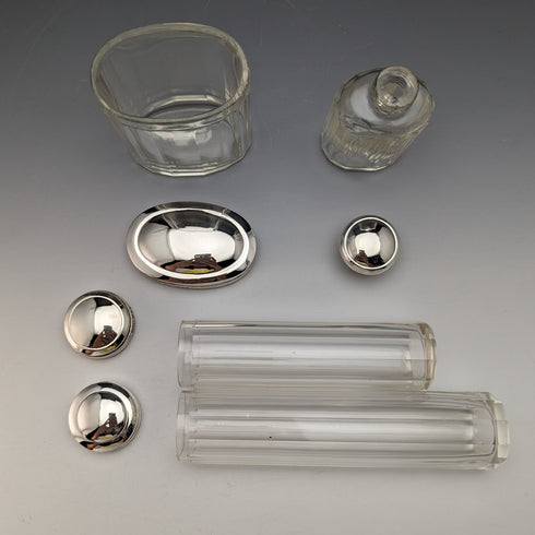 1924 年左右英國復古純銀帶蓋玻璃瓶 4 件套