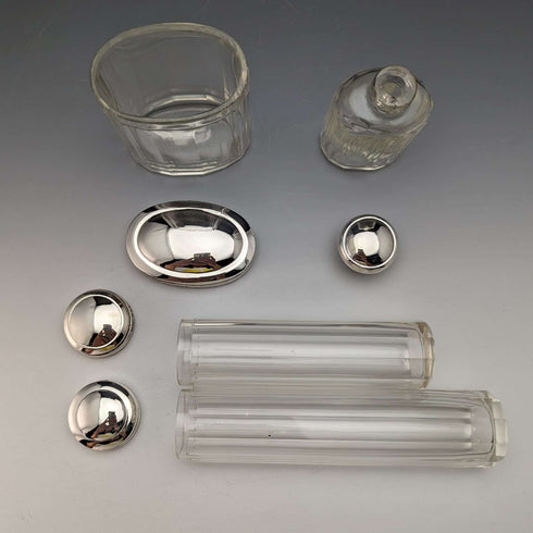 Around 1924 British Vintage Sterling Silver Lid Glass Bottle Set of 4