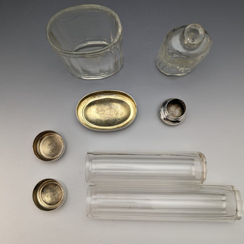 1924 年左右英國復古純銀帶蓋玻璃瓶 4 件套