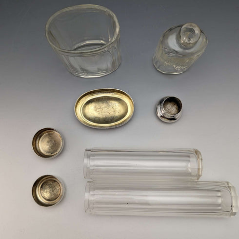 Around 1924 British Vintage Sterling Silver Lid Glass Bottle Set of 4