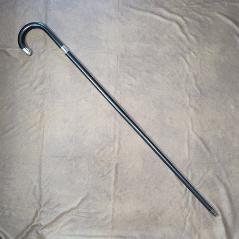 1930 年英國復古男士手杖,黑桿,純銀裝飾弧形手柄,92 厘米