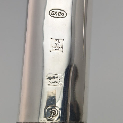 1989 年英國製造狐狸和野雞裝飾純銀弧形手柄男士手杖 86 厘米 Broadway & Co