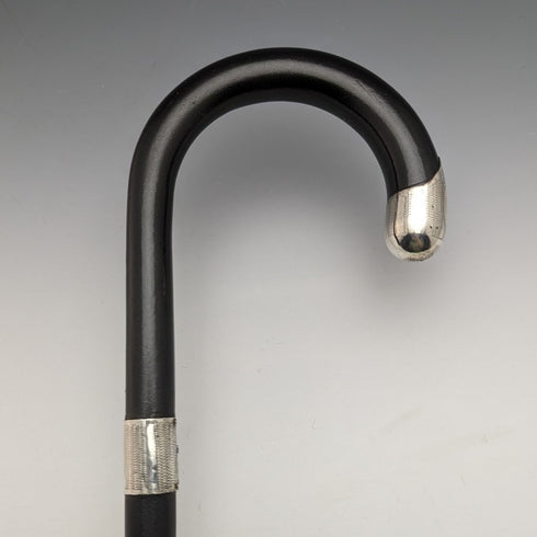 1930 年英國復古男士手杖,黑桿,純銀裝飾弧形手柄,92 厘米