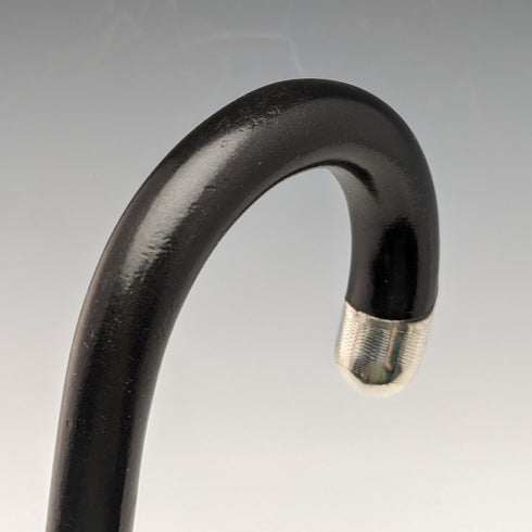 1930 年英國復古男士手杖,黑桿,純銀裝飾弧形手柄,92 厘米