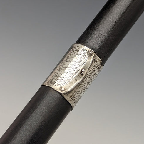 1930 年英國復古男士手杖,黑桿,純銀裝飾弧形手柄,92 厘米