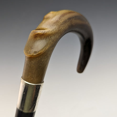 1927 年英國復古男式手杖純銀裝飾弧形牛角手柄 92 厘米