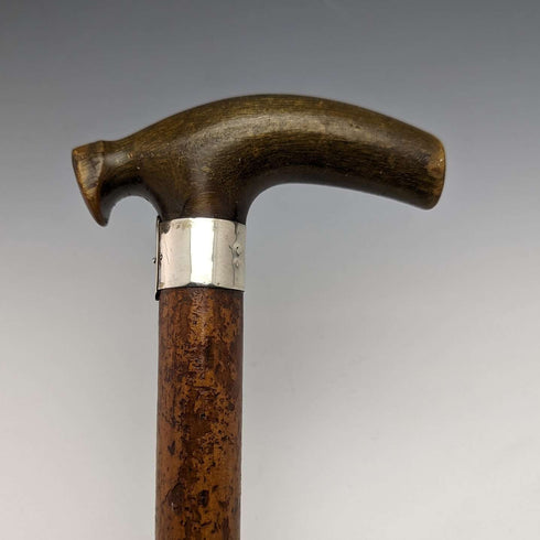 1895年 英国アンティーク 紳士用ステッキ 軽量マラッカ藤 ホーンクラッチハンドル 81cm