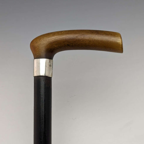1901年英国アンティーク ステッキ 杖 純銀装飾 ホーンL字ハンドル 81cm