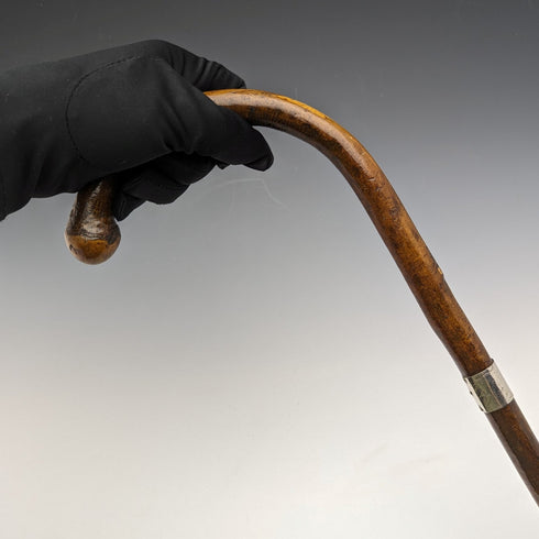 1919 年英國古董男士手杖純銀裝飾彎柄 88 厘米