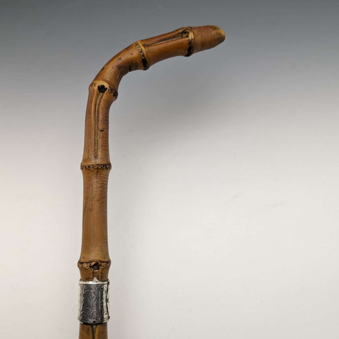 1897年 英国アンティーク 紳士用 バンブーステッキ 杖 純銀装飾 85cm