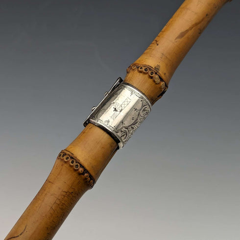 1897年 英国アンティーク 紳士用 バンブーステッキ 杖 純銀装飾 85cm
