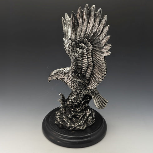 復古銀色鷹雕像木底座