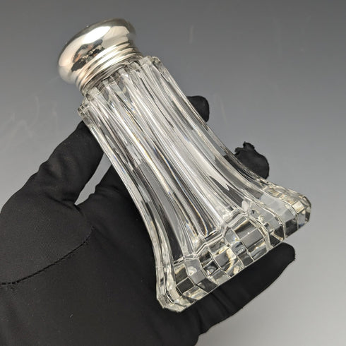 1906 年英國古董雕花玻璃調味品調味品純銀蓋子 WW Harrison