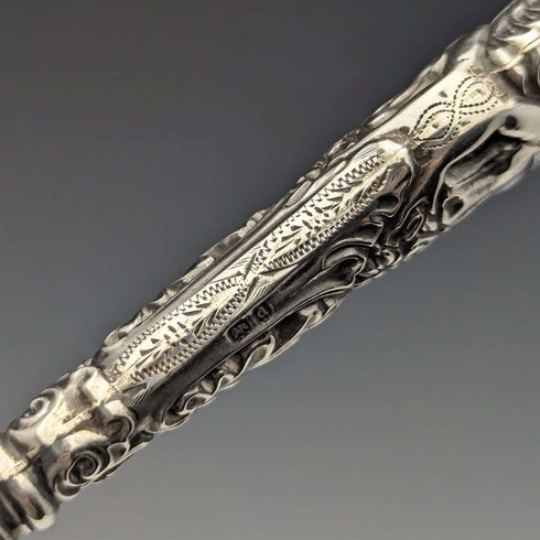 1903 British Antique Sterling Silver Handle Shoehorn Button Hook x2 Set Crisford & Norris