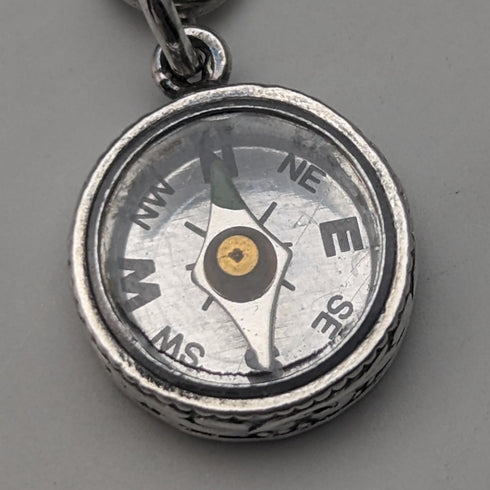 1890年頃 英国アンティーク 純銀製アルバートチェーン 25g 純銀コンパスフォブ