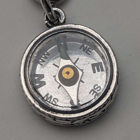 Circa 1890 British Antique Sterling Silver Albert Chain 25g Sterling Silver Compass Fob