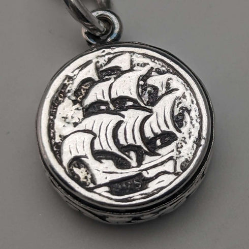 Circa 1890 British Antique Sterling Silver Albert Chain 25g Sterling Silver Compass Fob