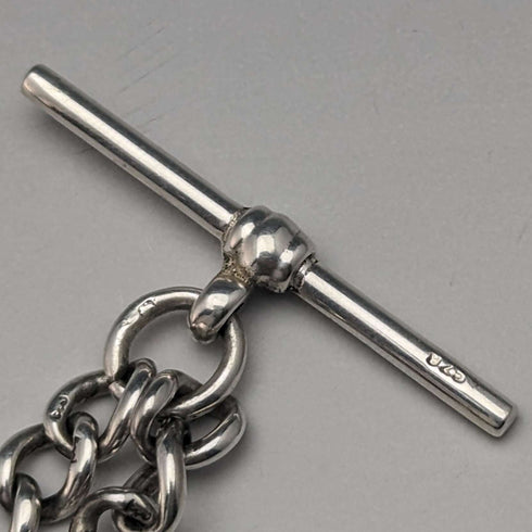 Circa 1890 British Antique Sterling Silver Albert Chain 25g Sterling Silver Compass Fob