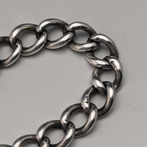 Circa 1890 British Antique Sterling Silver Albert Chain 25g Sterling Silver Compass Fob