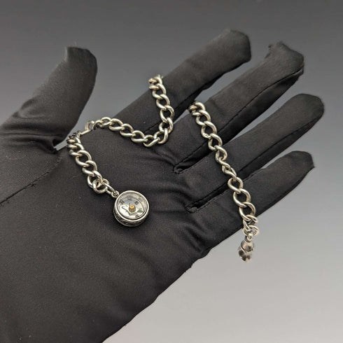 Circa 1890 British Antique Sterling Silver Albert Chain 25g Sterling Silver Compass Fob