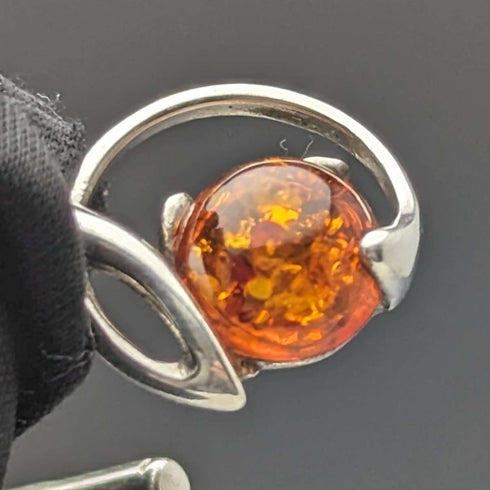 Circa 1910 British Antique Sterling Silver Double Albert Chain 37g Sterling Silver & Amber Fob