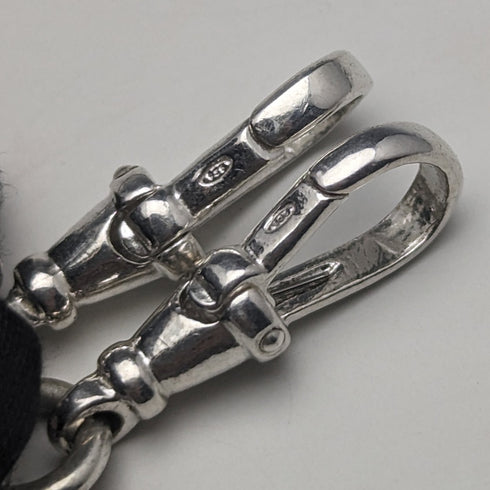 約 1910 年英國古董純銀雙阿爾伯特鏈 37 克純銀和琥珀吊墜