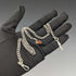 Circa 1910 British Antique Sterling Silver Double Albert Chain 37g Sterling Silver & Amber Fob