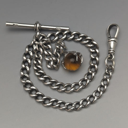 約 1925 年英國古董純銀阿爾伯特鏈 25 克爪子和碗扣