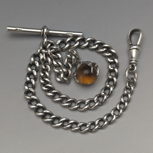 1925年頃 英国アンティーク 純銀製アルバートチェーン 25g クロウ&ボウルフォブ