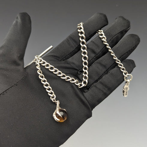 約 1925 年英國古董純銀阿爾伯特鏈 25 克爪子和碗扣